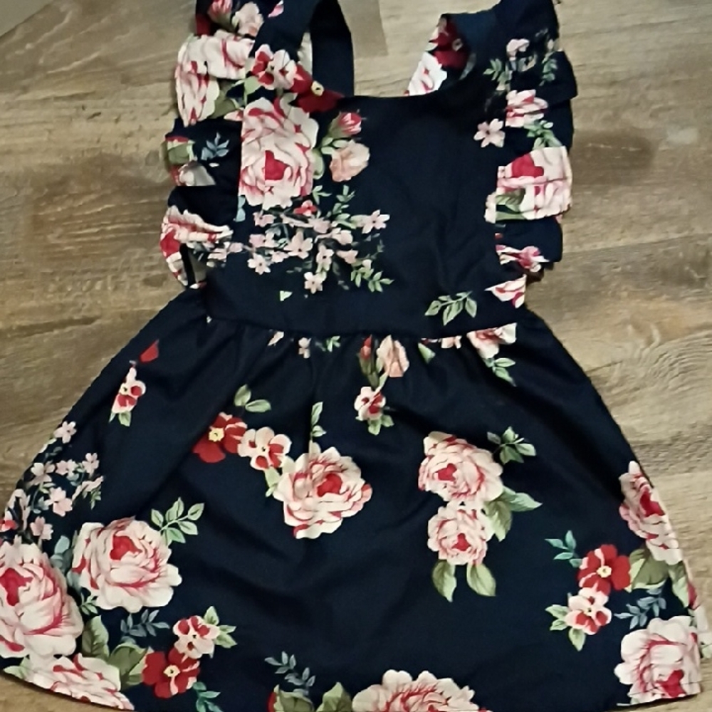 Navy Floral Crossback Girls Dress